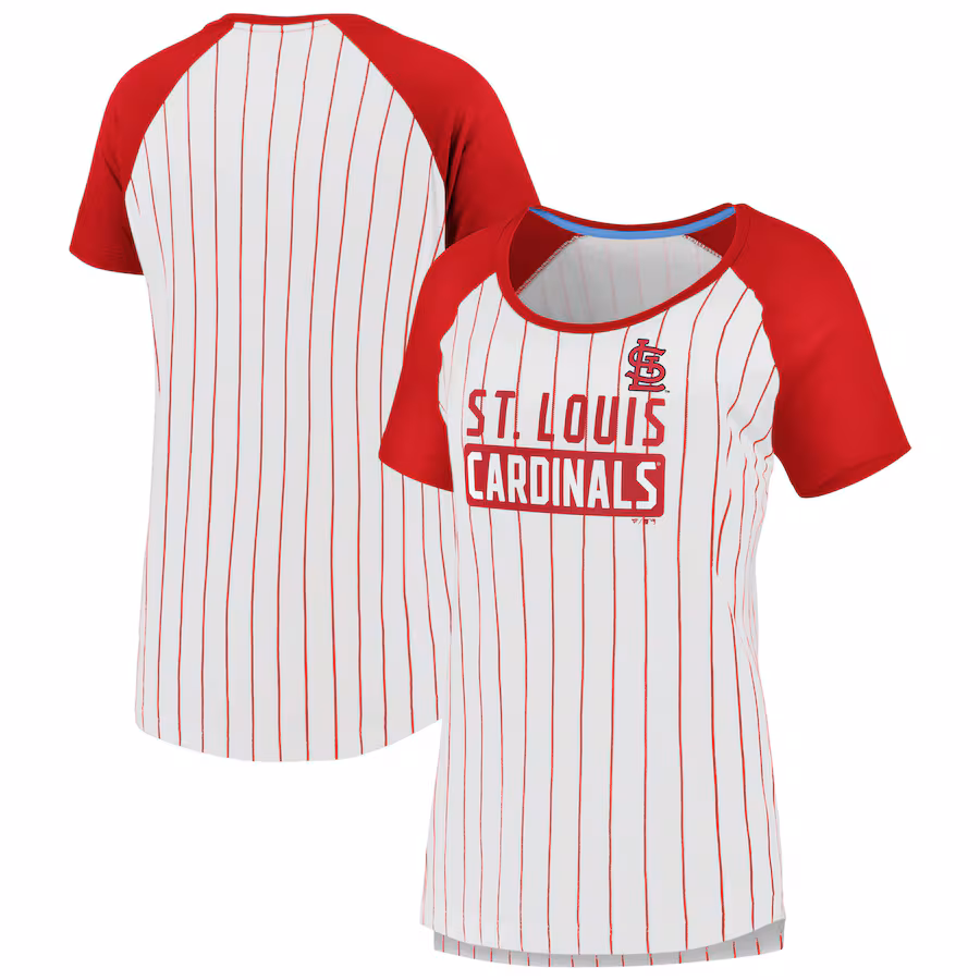 Women's St. Louis Cardinals Fanatics White Cooperstown Collection Iconic Pinstripe Raglan Scoop Neck T-Shirt - Jersey