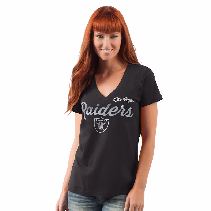 Women's Las Vegas Raiders G-III 4Her by Carl Banks Black Post Season V-Neck T-Shirt - Jersey
