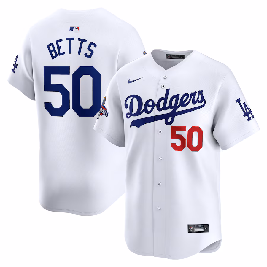Men's Los Angeles Dodgers Mookie Betts Nike White Home 2024 World Series Champions Limited Jersey - Jersey