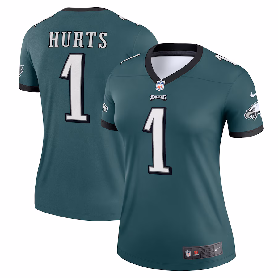 Women's Philadelphia Eagles Jalen Hurts Nike Green Team Legend Player Performance Top - Jersey