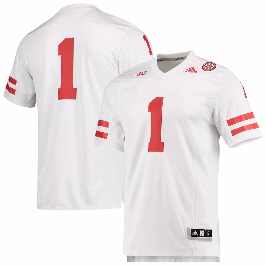 Men's adidas #1 White Nebraska Huskers Team Premier Football Jersey - Jersey