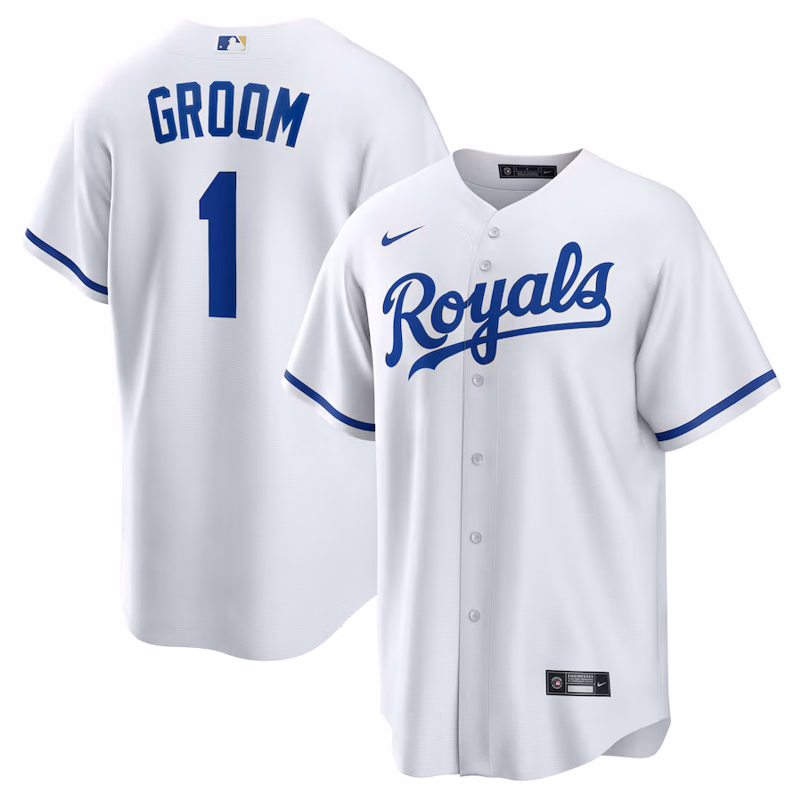 Men's Kansas City Royals Nike White #1 Groom Home Replica Jersey - Jersey