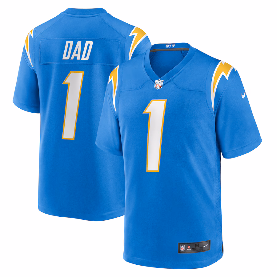 Men's Los Angeles Chargers Number 1 Dad Nike Powder Blue Game Jersey - Jersey