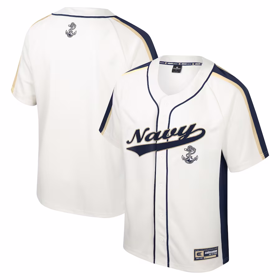 Navy Midshipmen Colosseum Ruth Button-Up Baseball Jersey - Cream - Jersey