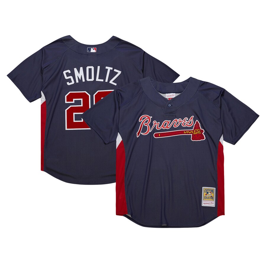 Men's Atlanta Braves John Smoltz Mitchell & Ness Navy Cooperstown Collection Mesh Batting Practice Jersey - Jersey