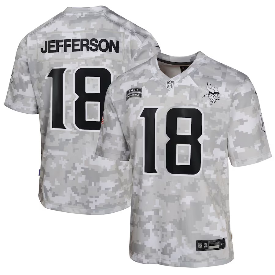 Youth Minnesota Vikings Justin Jefferson Nike Arctic Camo 2024 Salute to Service Game Jersey - Jersey