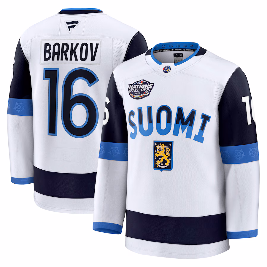 Men's Finland Aleksander Barkov Fanatics White 2025 4 Nations Face-Off Premium Jersey - Jersey