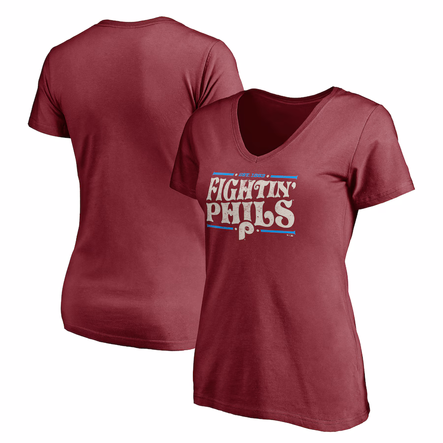 Women's Philadelphia Phillies Burgundy Fightin' Phils V-Neck T-Shirt - Jersey