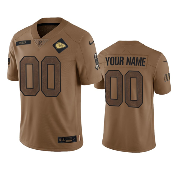 Men's Kansas City Chiefs Active Player Custom 2023 Brown Salute To Service Limited Football Stitched Jersey - Jersey