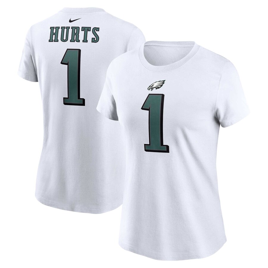 Women's Philadelphia Eagles Jalen Hurts Nike White Player Name & Number T-Shirt - Jersey