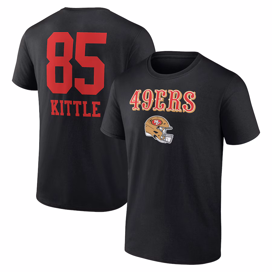 Men's San Francisco 49ers George Kittle Black Wordmark Player Name & Number T-Shirt - Jersey