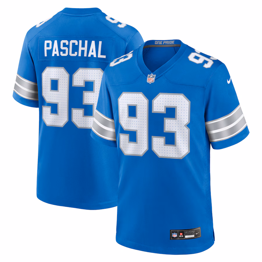 Men's Detroit Lions Josh Paschal Nike Blue Team Game Jersey - Jersey