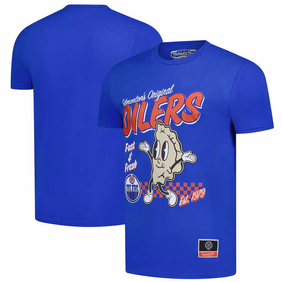 Men's Edmonton Oilers Mitchell & Ness Royal Local Food T-Shirt - Jersey