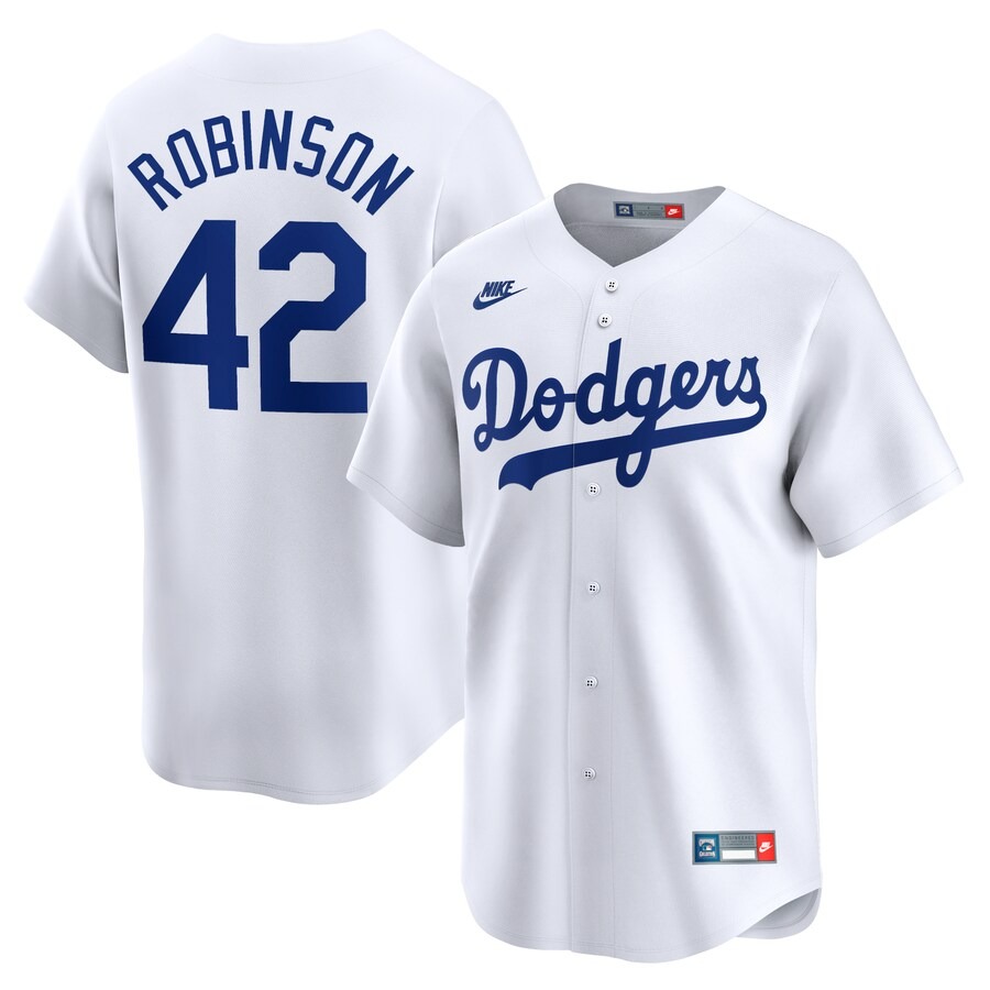 Men's Brooklyn Dodgers Jackie Robinson Nike White Throwback Cooperstown Collection Limited Jersey - Jersey