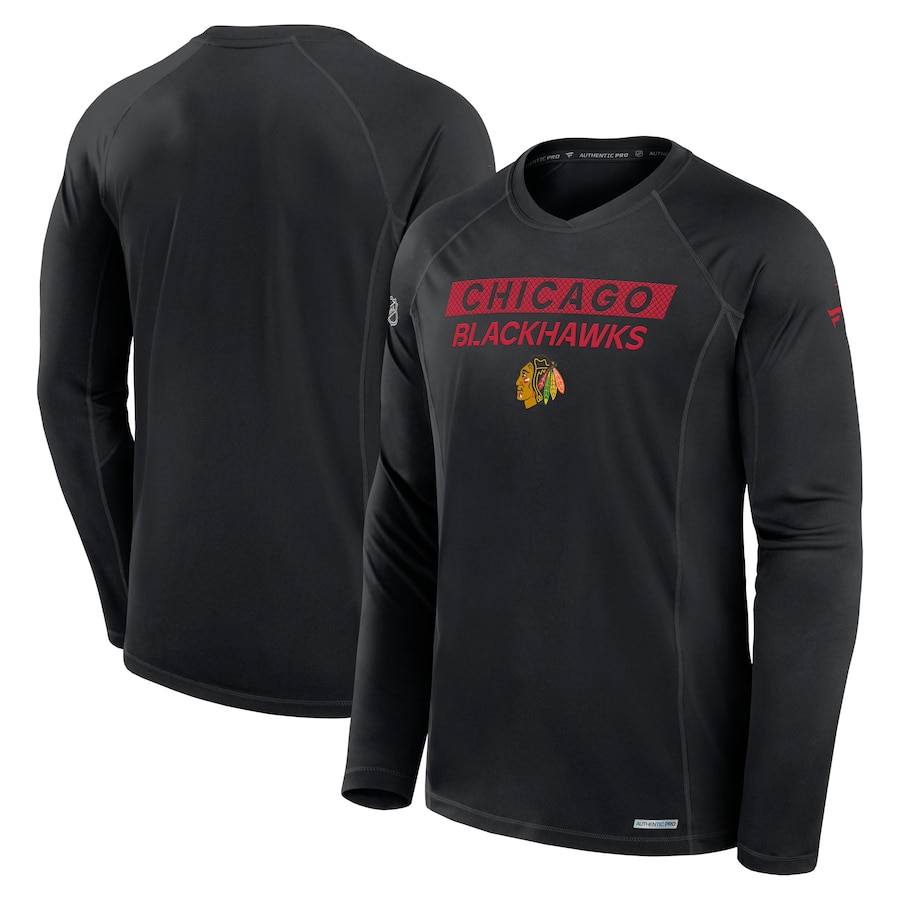 Men's Chicago Blackhawks Fanatics Black Authentic Pro Rink Tech Long Sleeve T-Shirt - Jersey