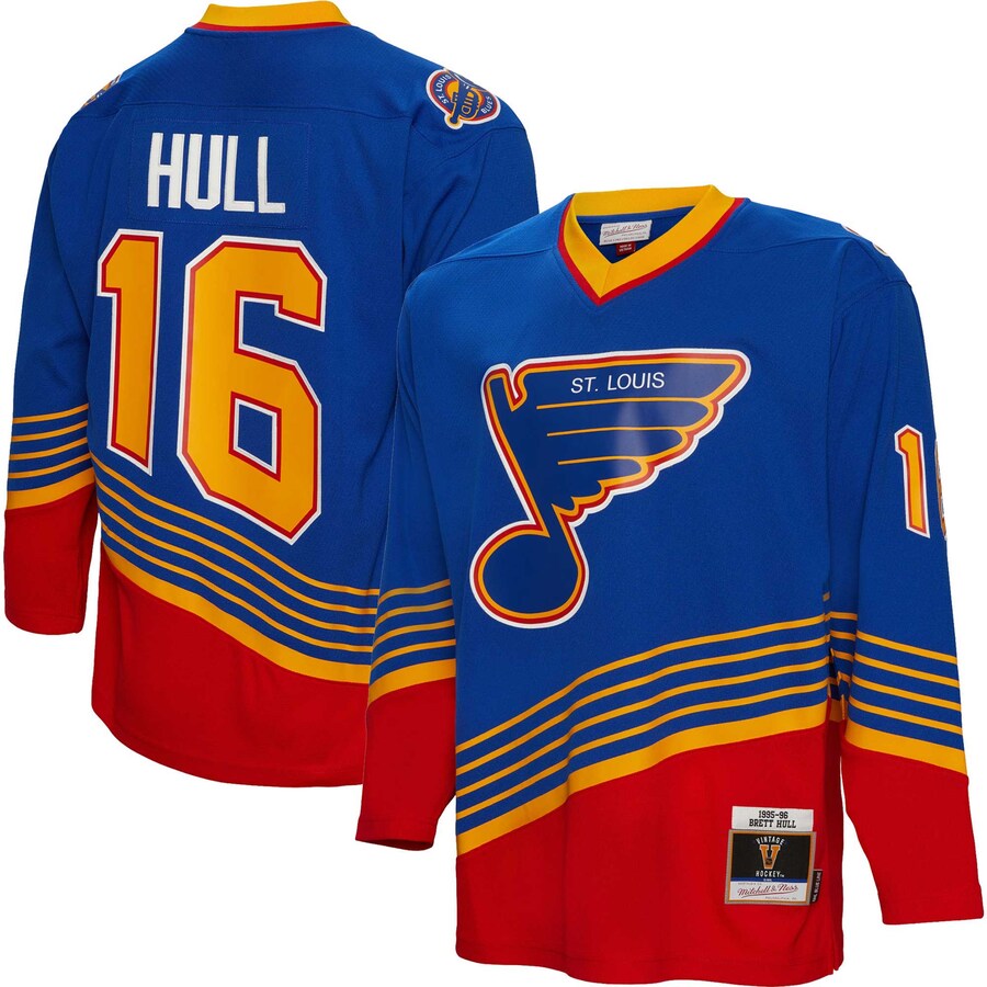 Men's St. Louis Blues Brett Hull Mitchell & Ness Blue 1995/96  Blue Line Player Jersey - Jersey
