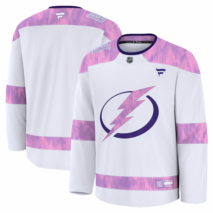 Men's Tampa Bay Lightning Fanatics White 2024 Hockey Fights Cancer Practice Jersey - Jersey