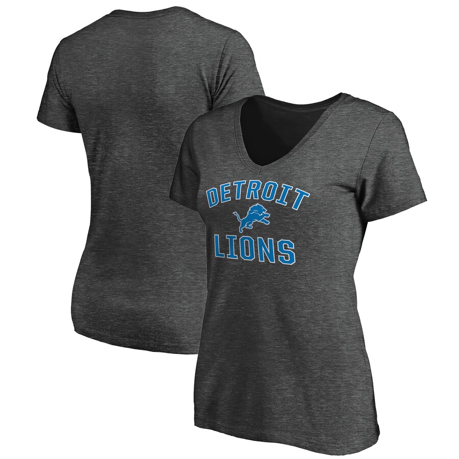 Women's Detroit Lions Charcoal Victory Arch Team V-Neck T-Shirt - Jersey