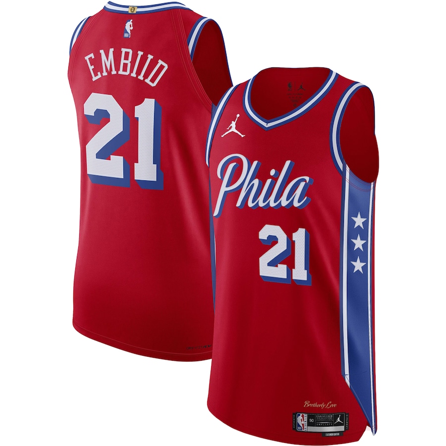 Men's Philadelphia 76ers Joel Embiid Jordan Brand Red Authentic Player Jersey - Statement Edition - Jersey