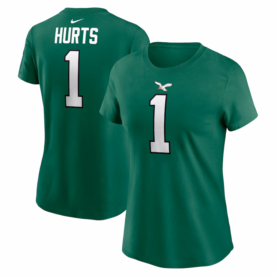 Women's Philadelphia Eagles Jalen Hurts Nike Kelly Green Player Name & Number T-Shirt - Jersey