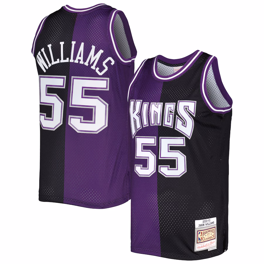Men's Sacramento Kings Jason Williams Mitchell & Ness Purple/Black Hardwood Classics 2000/01 Split Swingman Jersey - Jersey