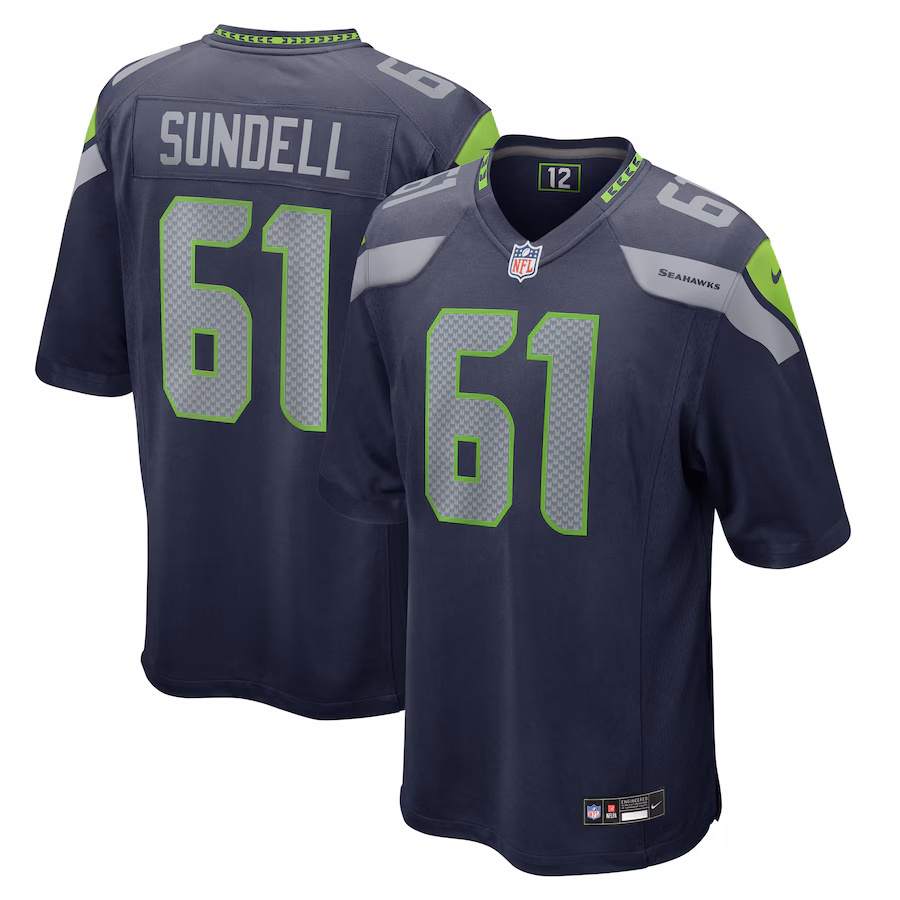 Men's Seattle Seahawks Jalen Sundell Nike College Navy Game Jersey - Jersey