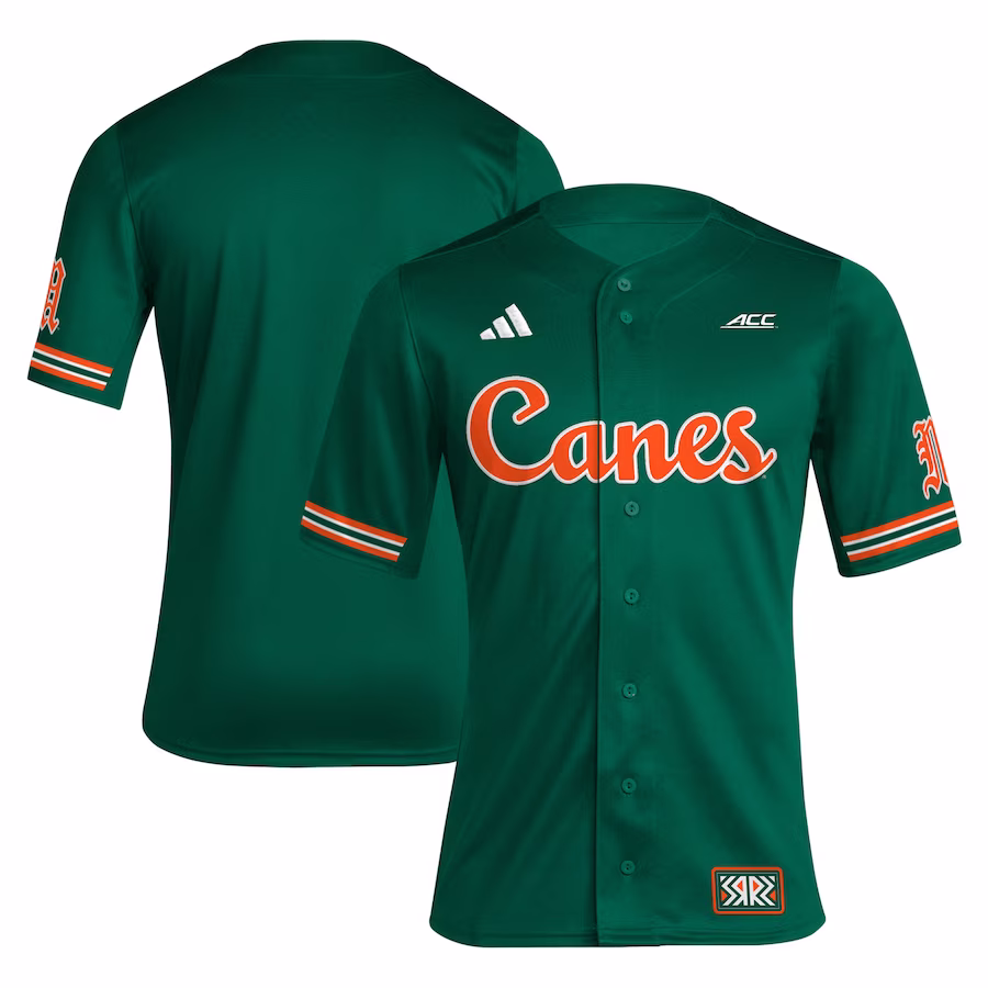 Miami Hurricanes adidas Reverse Retro Replica Baseball Jersey - Green - Jersey