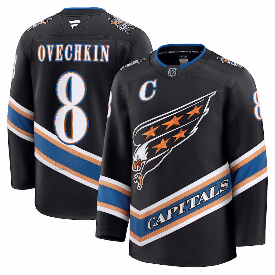 Men's Washington Capitals Alexander Ovechkin Fanatics Black Alternate 50th Anniversary Premium Jersey - Jersey