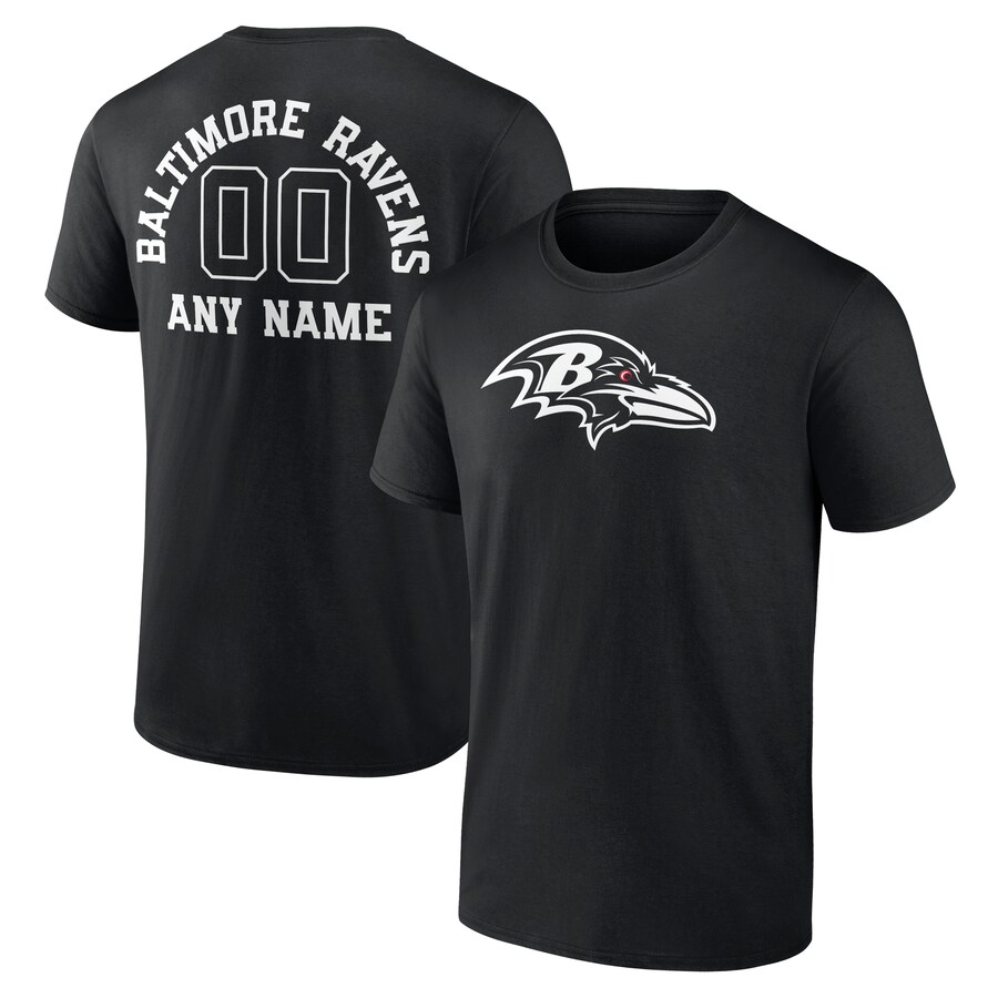 Men's Baltimore Ravens Black Personalized Name & Number Monochrome T-Shirt - Jersey