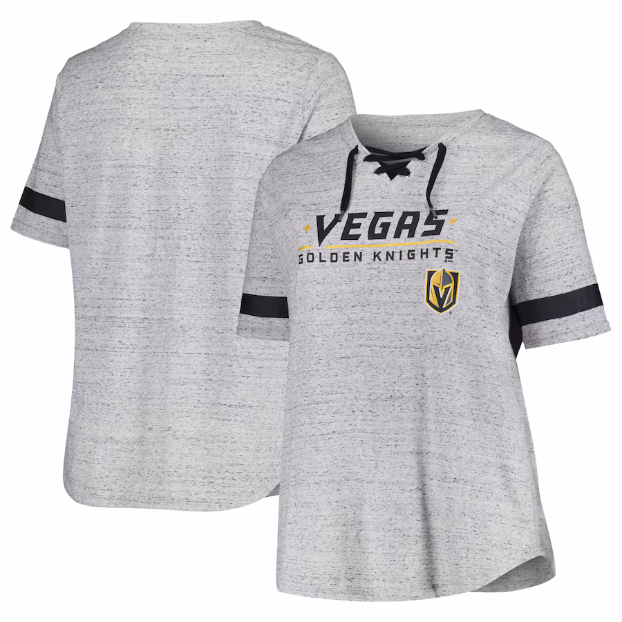 Women's Vegas Golden Knights Fanatics Heather Gray Plus Size Lace-Up T-Shirt - Jersey