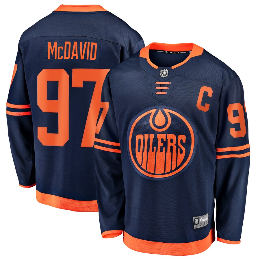 Men's Edmonton Oilers Connor McDavid Fanatics Branded Navy Alternate Premier Breakaway Player Jersey - Jersey