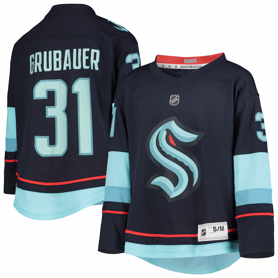 Youth Seattle Kraken Philipp Grubauer Deep Sea Blue Home Replica Player Jersey - Jersey