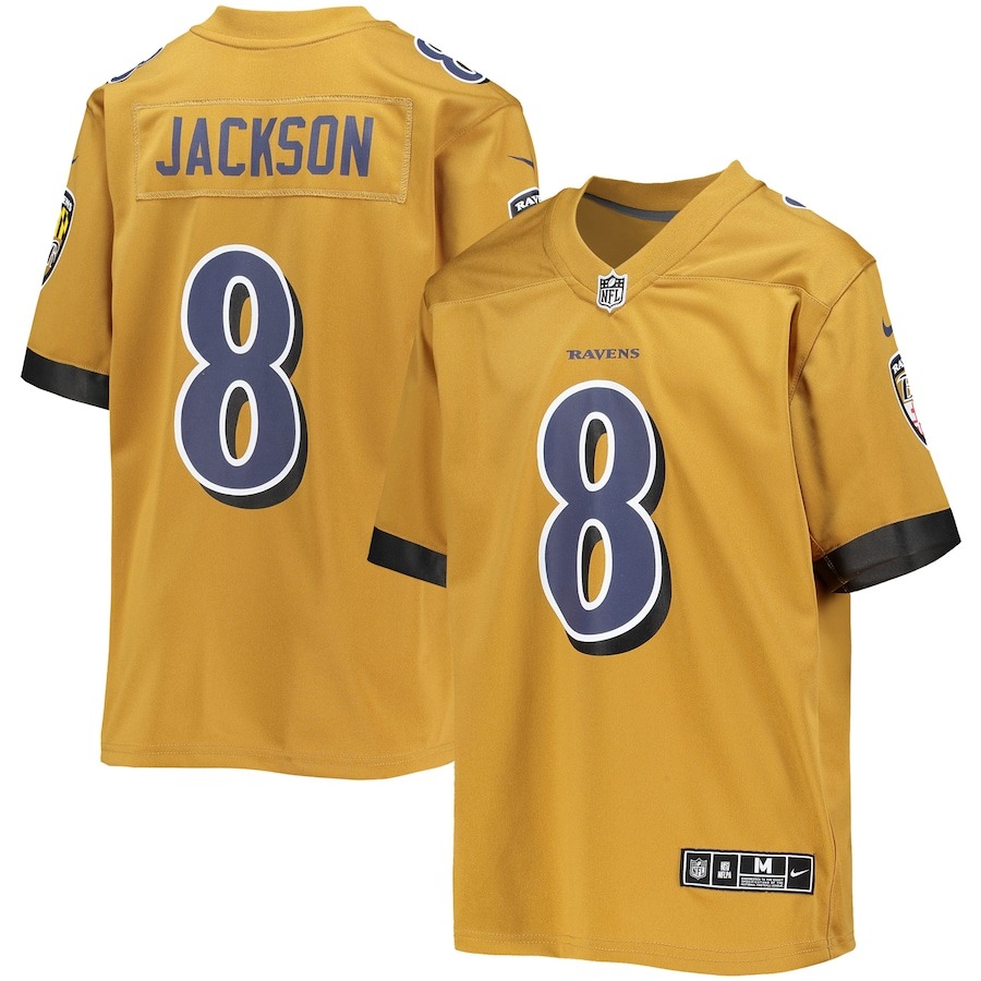 Youth Baltimore Ravens Lamar Jackson Nike Gold Inverted Team Game Jersey - Jersey