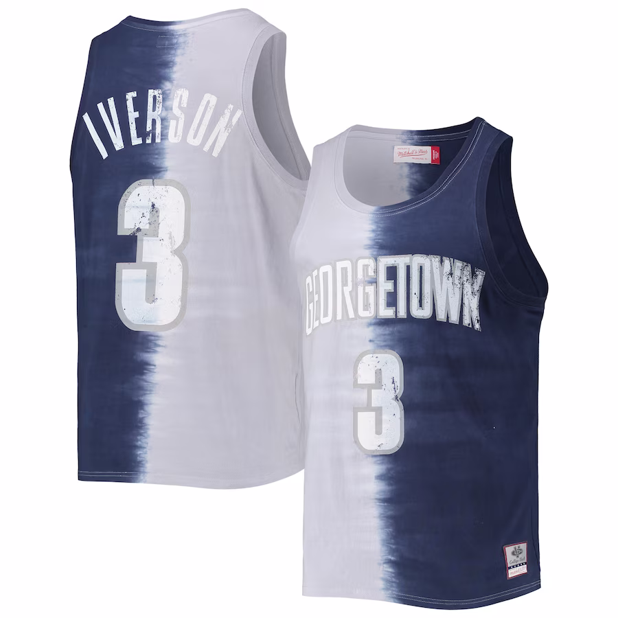 Allen Iverson Georgetown Hoyas Mitchell & Ness Name & Number Tie-Dye Tank Top - Gray/Navy - Jersey