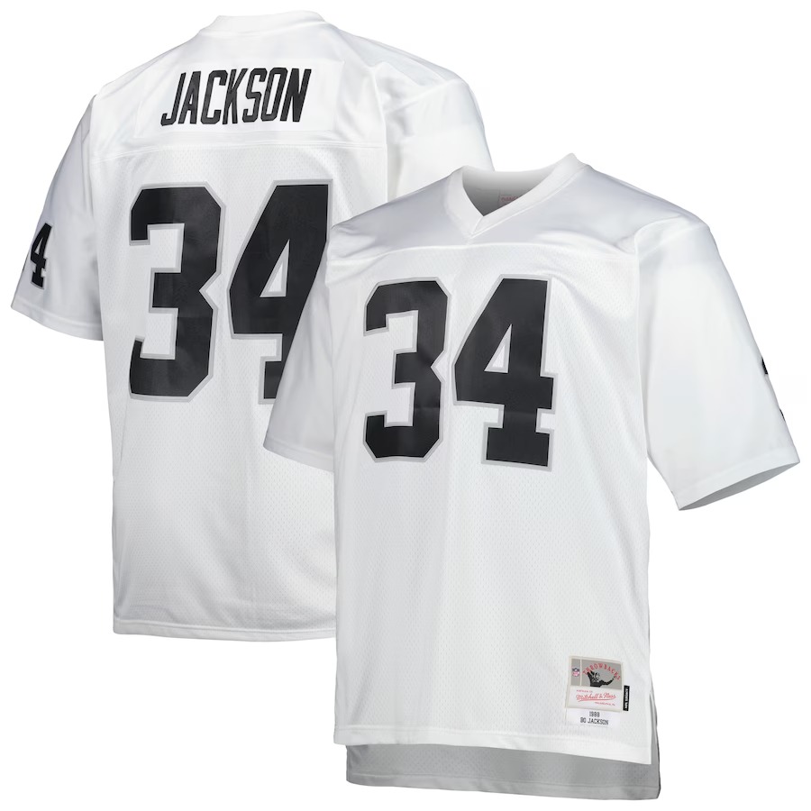 Men's Las Vegas Raiders Bo Jackson Mitchell & Ness White Big & Tall 1988 Retired Player Replica Jersey - Jersey