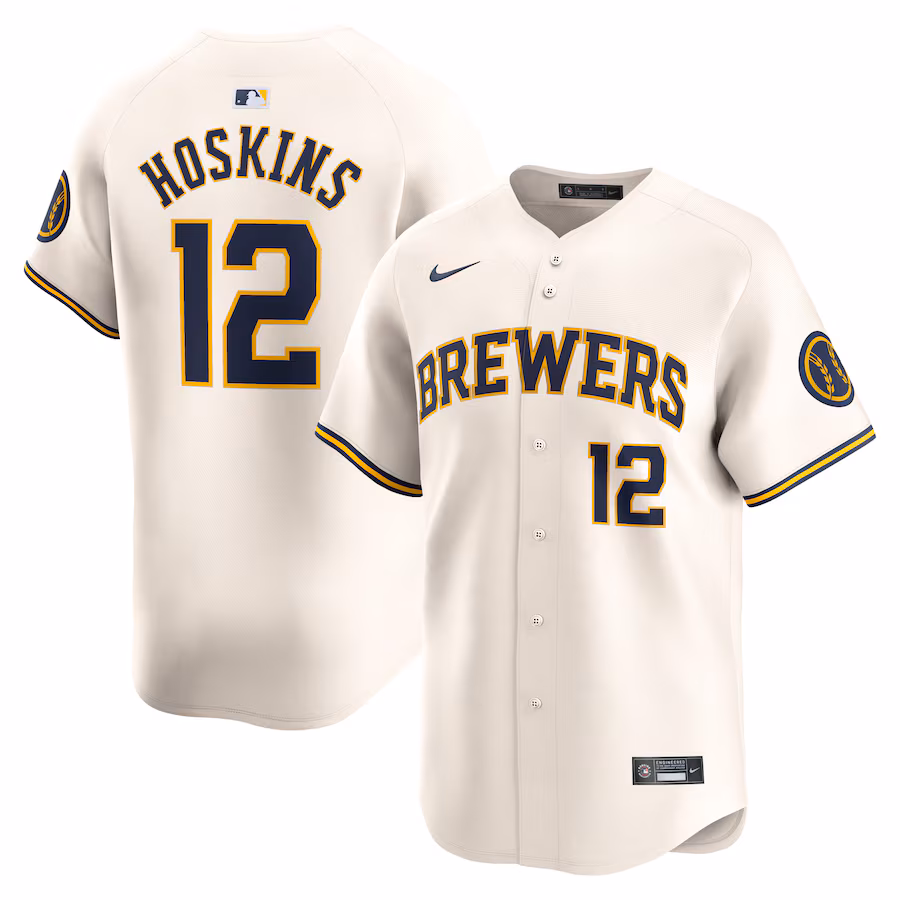 Men's Milwaukee Brewers Rhys Hoskins Nike Cream Home Limited Player Jersey - Jersey