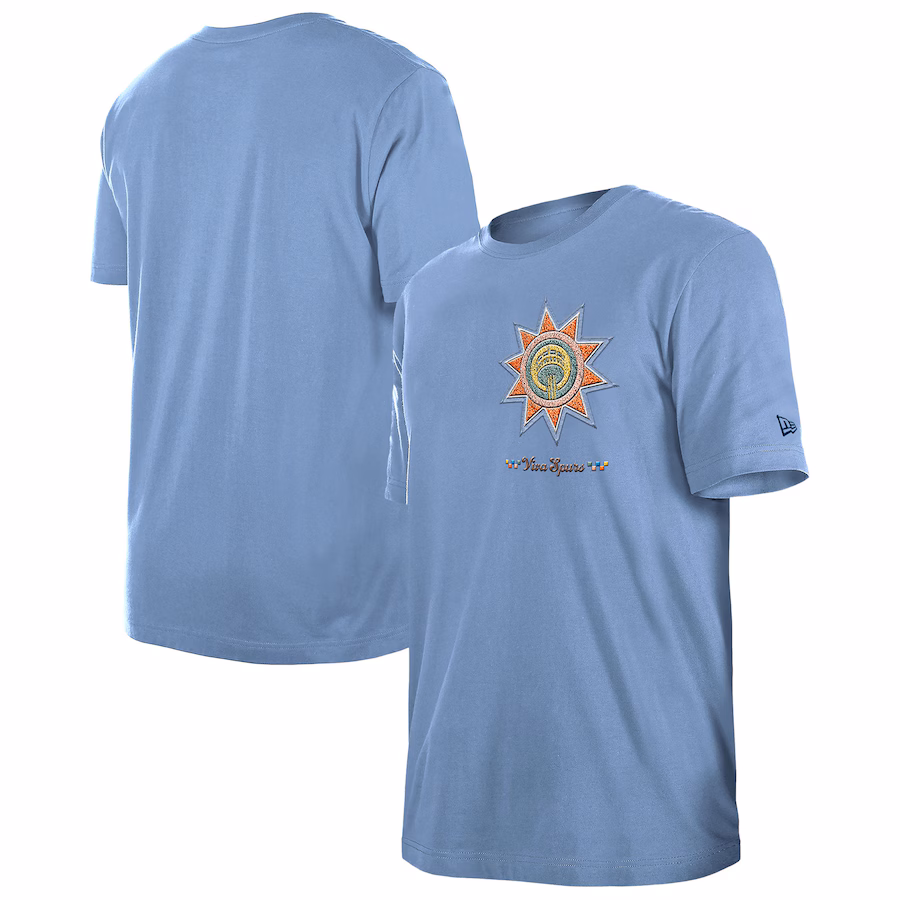 Men's San Antonio Spurs  New Era Light Blue 2024/25 City Edition Chenille Heavyweight T-Shirt - Jersey