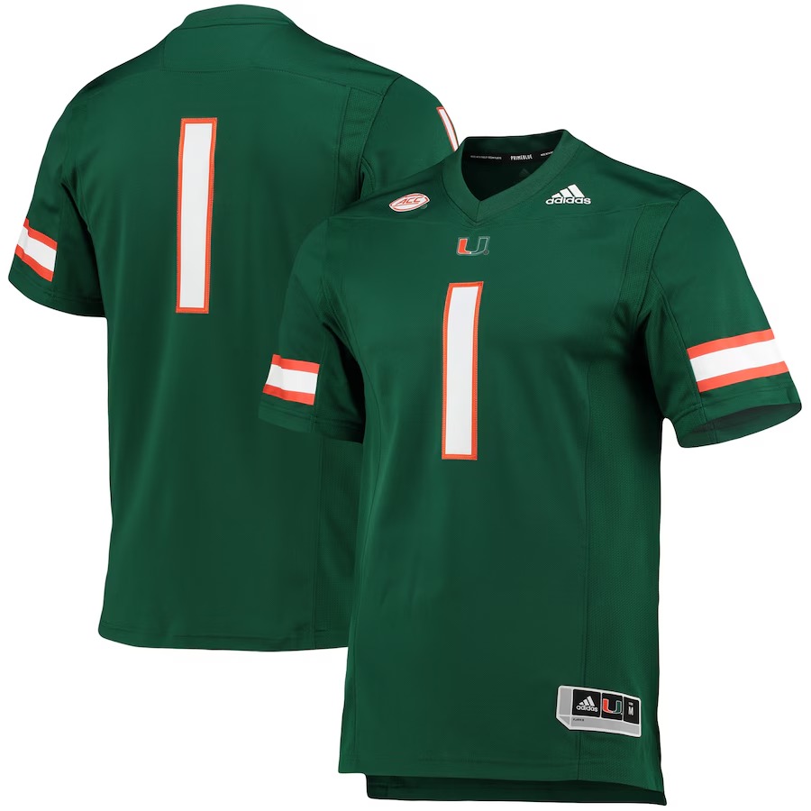 Men's adidas #1 Green Miami Hurricanes Team Premier Football Jersey - Jersey
