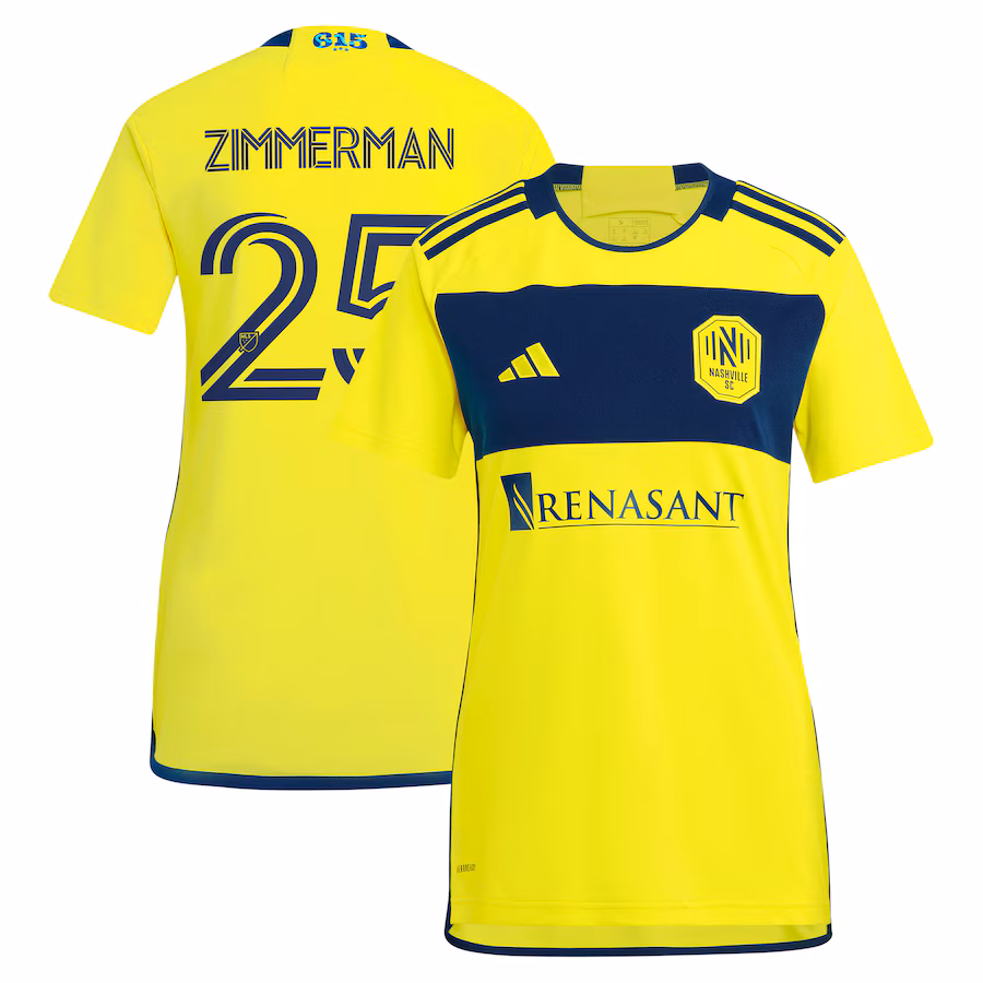 Women's Nashville SC Walker Zimmerman adidas Yellow 2024 The 615 Kit Replica Player Jersey - Jersey