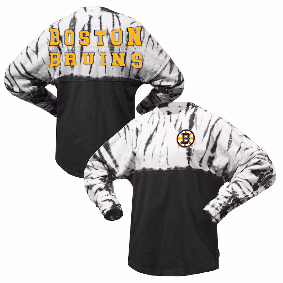 Unisex Boston Bruins Spirit Jersey Black Crystal Half Dye Long Sleeve T-Shirt - Jersey