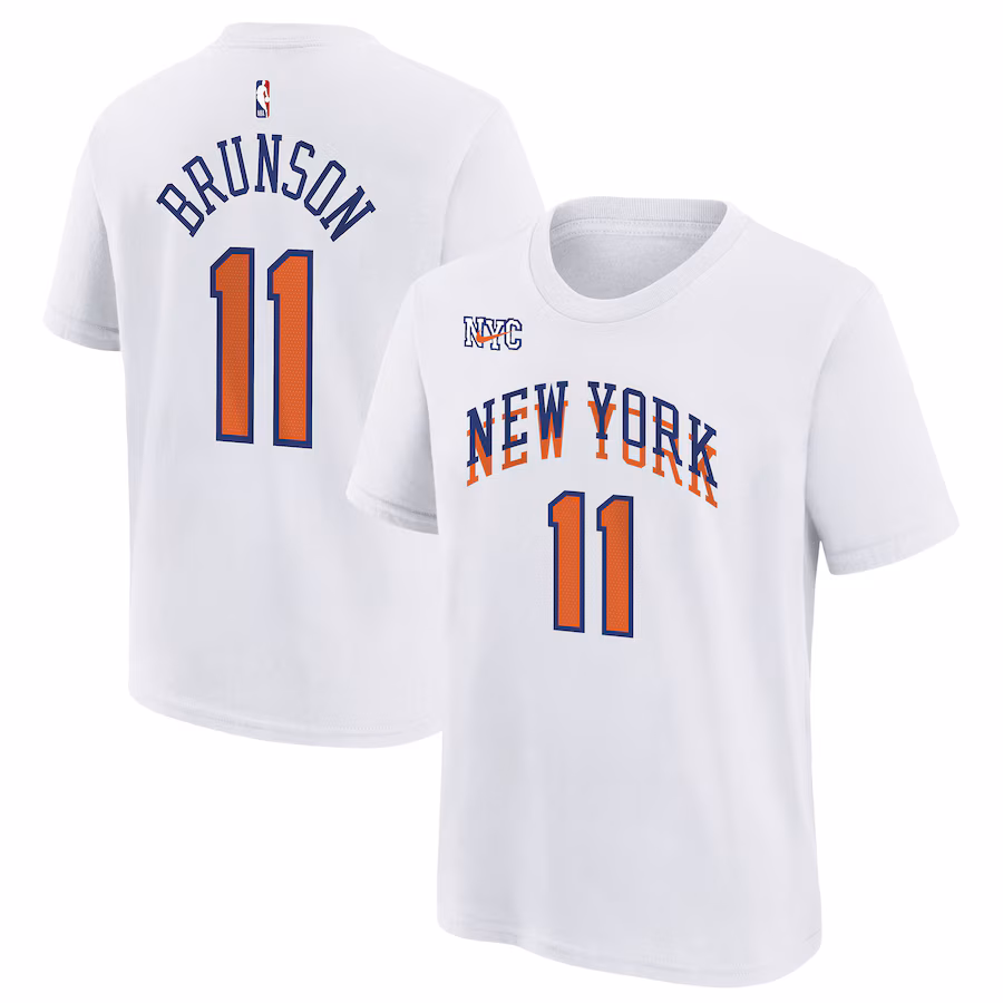 Youth New York Knicks Jalen Brunson Nike White 2024/25 City Edition Name & Number T-Shirt - Jersey