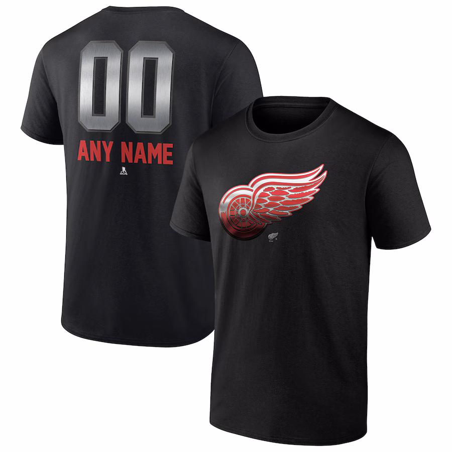Men's Detroit Red Wings Black Personalized Midnight Mascot Logo T-Shirt - Jersey