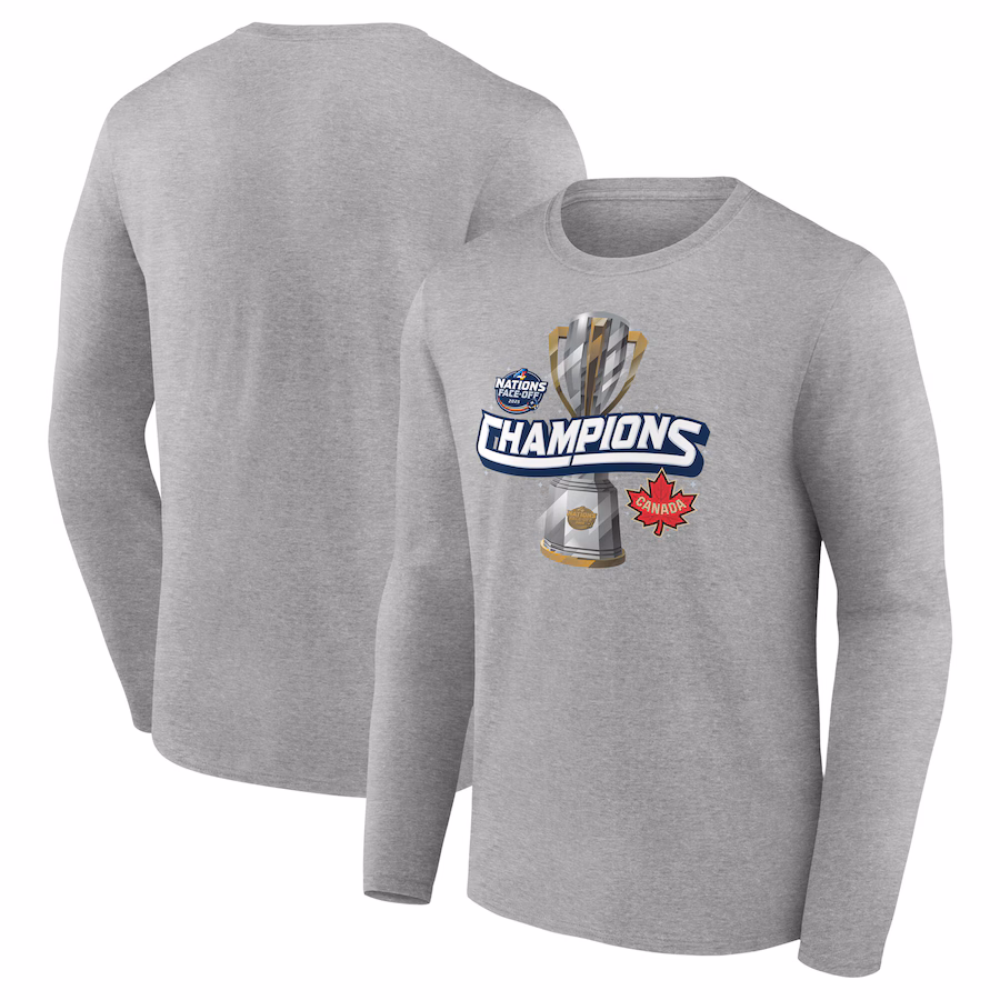 Men's Canada Gray 2025 4 Nations Face-Off Champions Long Sleeve T-Shirt - Jersey
