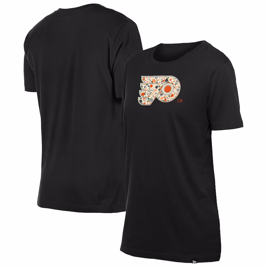 Women's Philadelphia Flyers New Era Black Glam Game Floral T-Shirt - Jersey