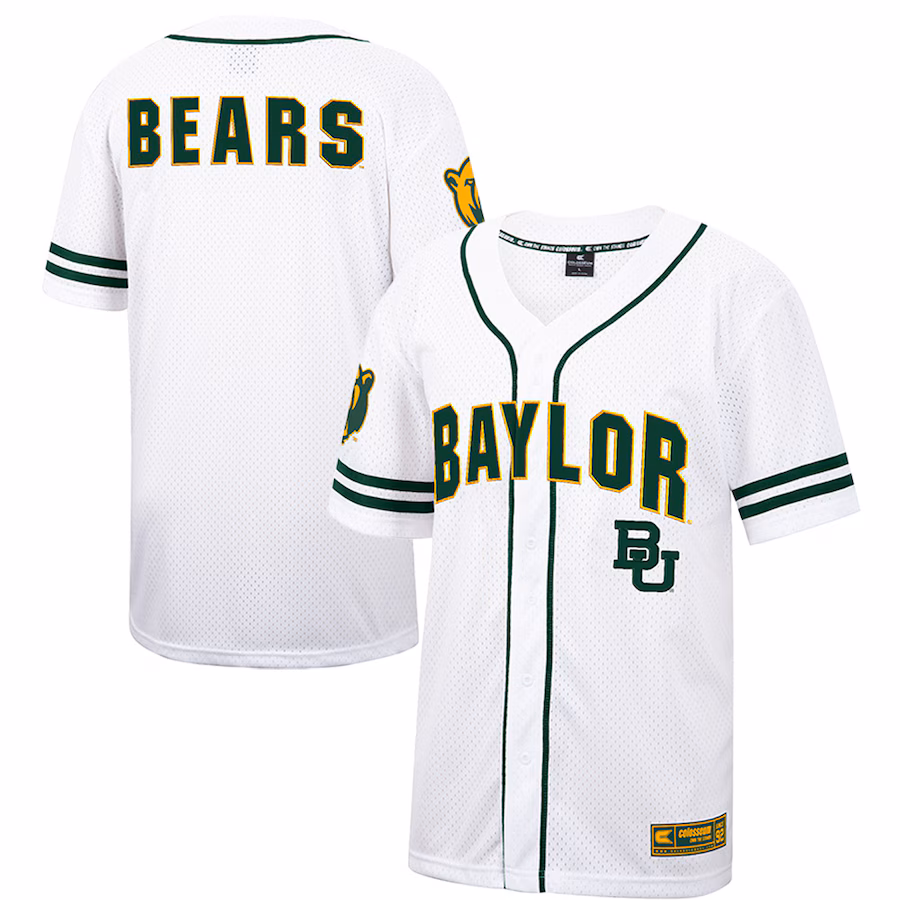 Men's Colosseum White Baylor Bears Free Spirited Mesh Button-Up Baseball Jersey - Jersey