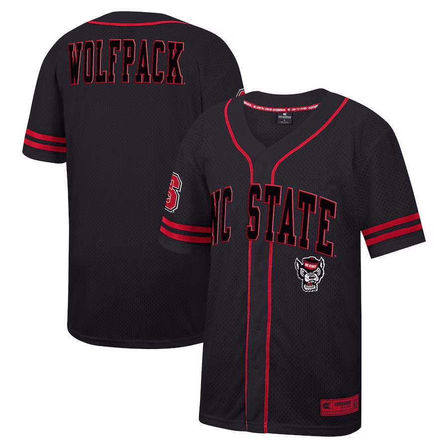 NC State Wolfpack Colosseum Free Spirited Mesh Button-Up Baseball Jersey - Black - Jersey