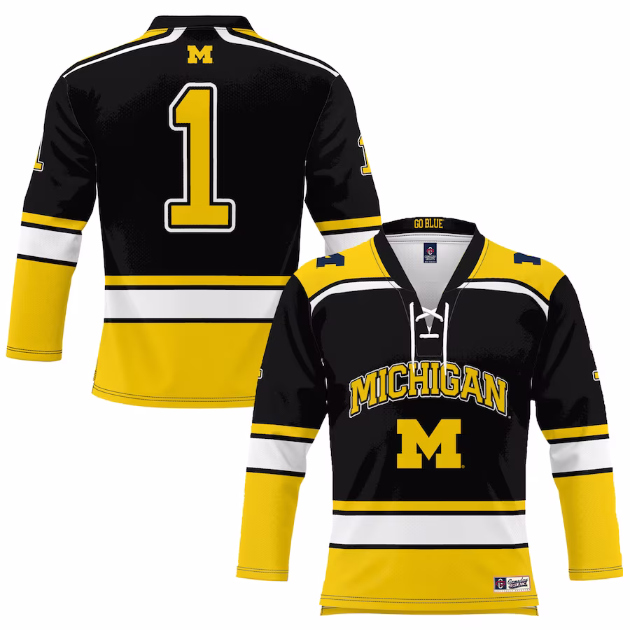 #1 Michigan Wolverines GameDay Greats Youth Hockey Jersey - Black - Jersey