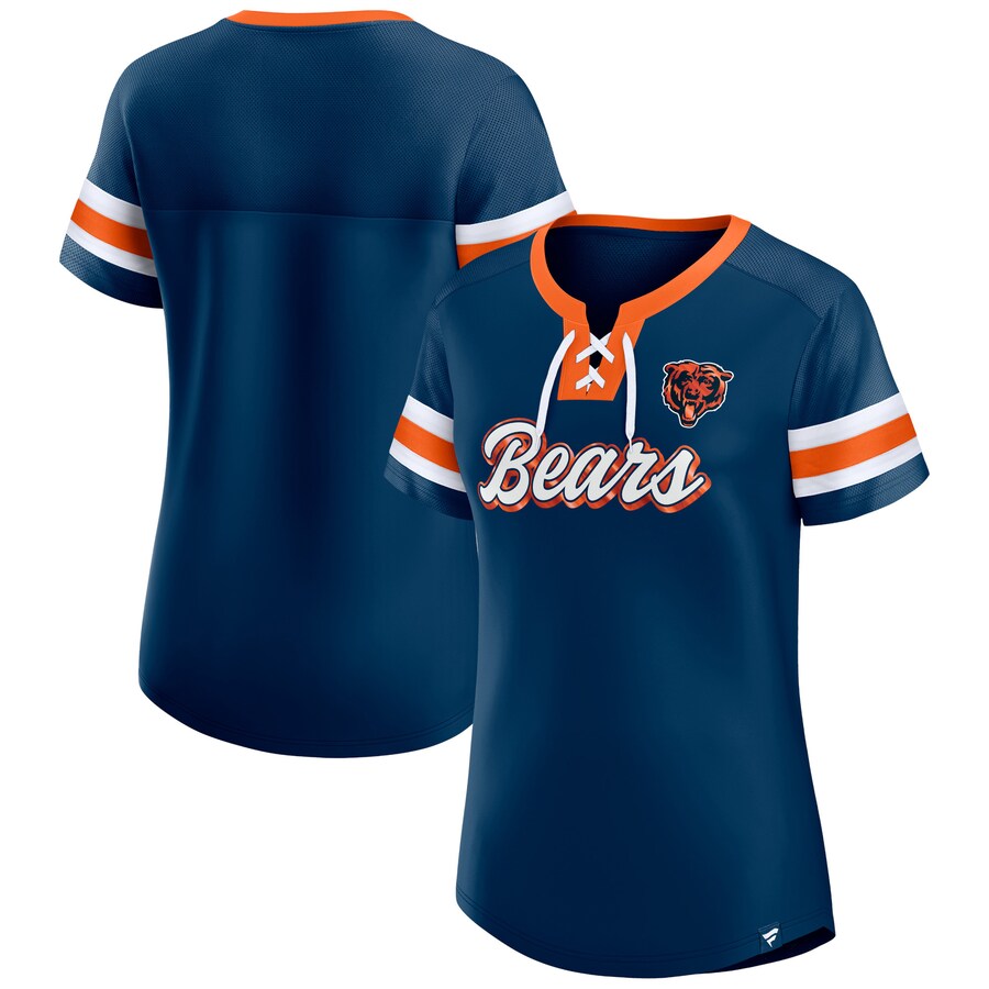 Women's Chicago Bears Fanatics Navy Original State Lace-Up T-Shirt - Jersey