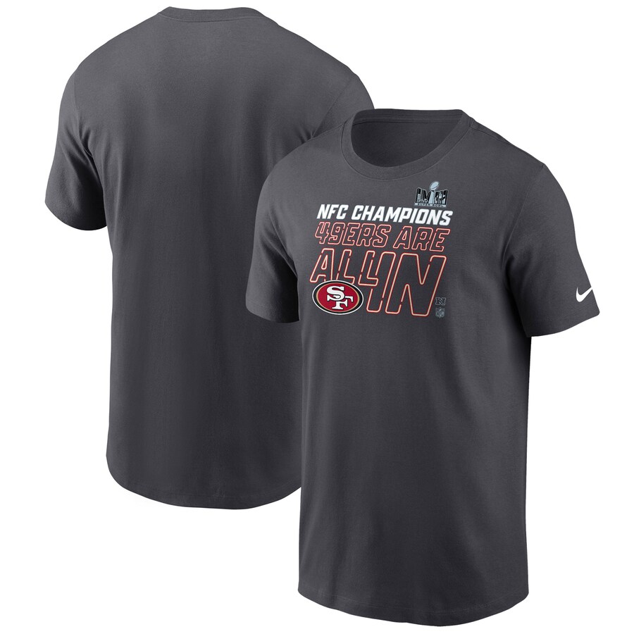 Men's San Francisco 49ers Nike Anthracite 2023 NFC Champions Locker Room Trophy Collection T-Shirt - Jersey