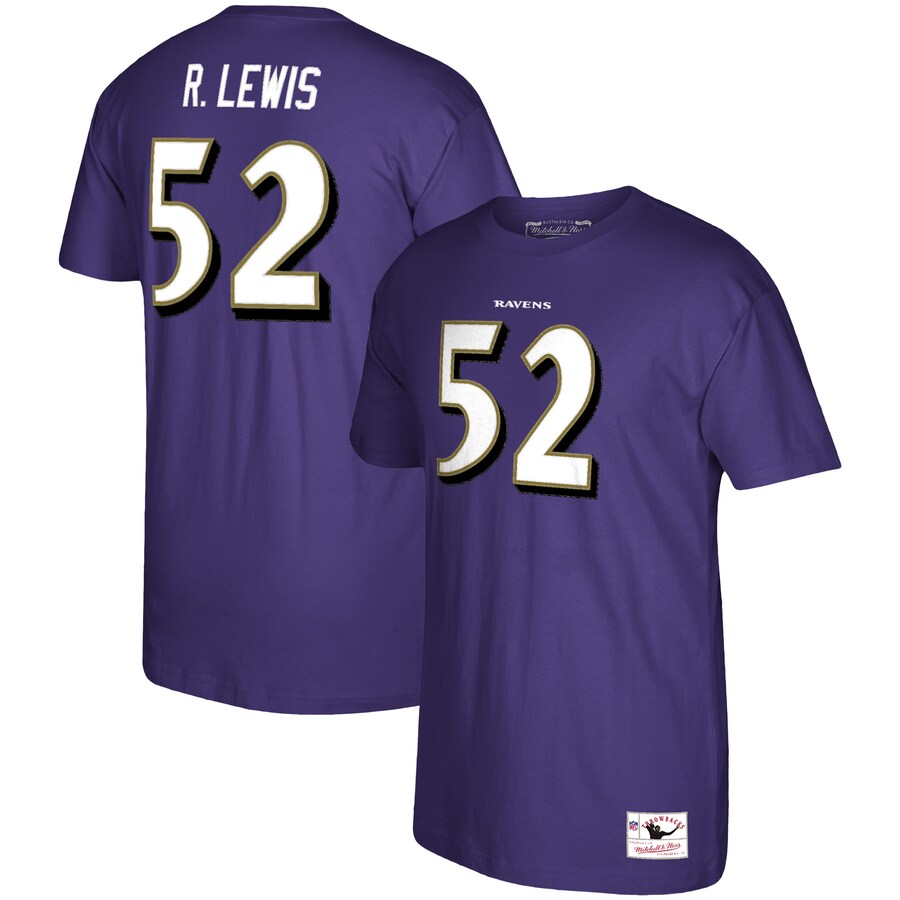 Men's Baltimore Ravens Ray Lewis Mitchell & Ness Purple Retired Player Name & Number T-Shirt - Jersey